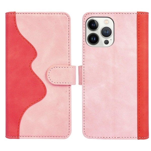 Two-color Leather Läppäkotelo For iPhone 13 Pro Max - Pinkki Pink