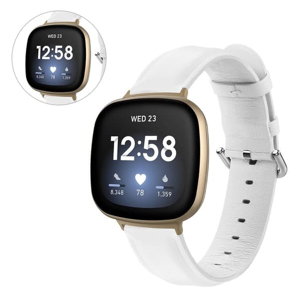 Fitbit Versa 3 urrem i ekte skinn - Hvit White