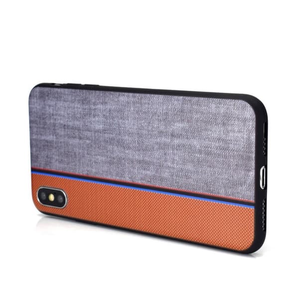iPhone XS splejsning tekstur jeans stof etui - Rød / Grå Multicolor