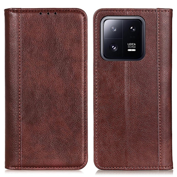 Äkta läder Xiaomi 13 fodral med magnetisk stängning Brun