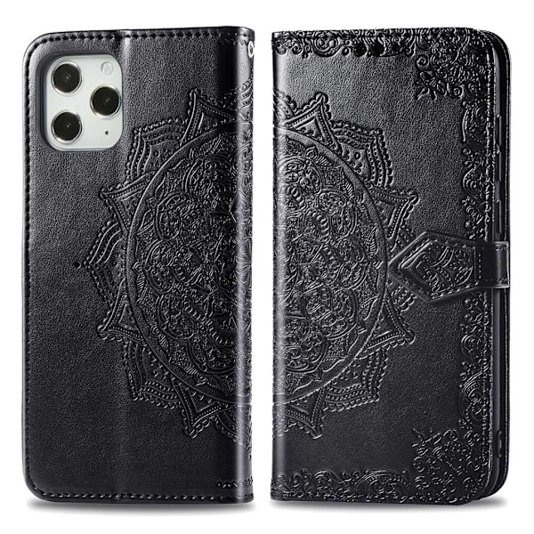 Mandala läder iPhone 12 Pro / iPhone 12 fodral - Svart Svart