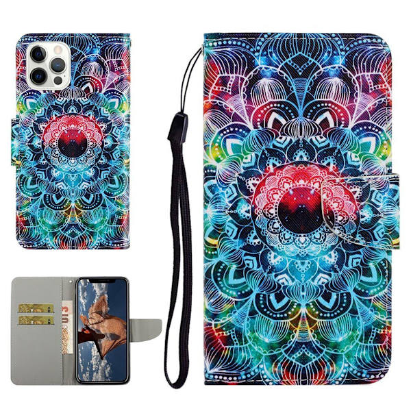 Wonderland iPhone 13 Pro Läppäkotelo - Mandala Multicolor