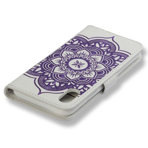 iPhone Xs Max flip cover i læder med tryk og drømmefanger - Hvid / Lilla Multicolor