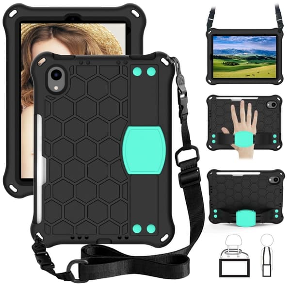 EVA-tabletskal med bikagestruktur og skulderrem iPad mini (2021) - Sort / Lysegrøn Black