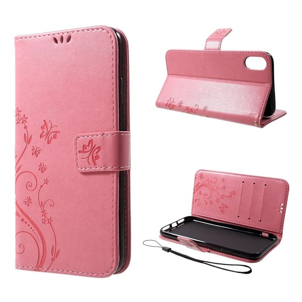 iPhone XS Max mobilfodral silikon syntetläder plånbok stående - Rosa Rosa