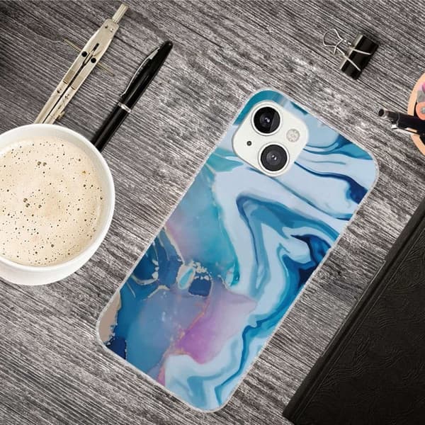 Marmordesign iPhone 14 Plus deksel - Blå Skvett Blue
