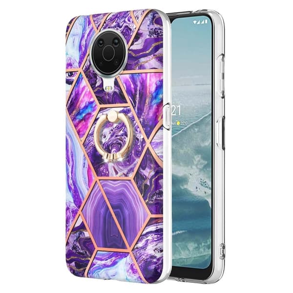 Marble Mønstret Deksel med Ring Holder til Nokia G10 / G20 - Mørkelilla Purple