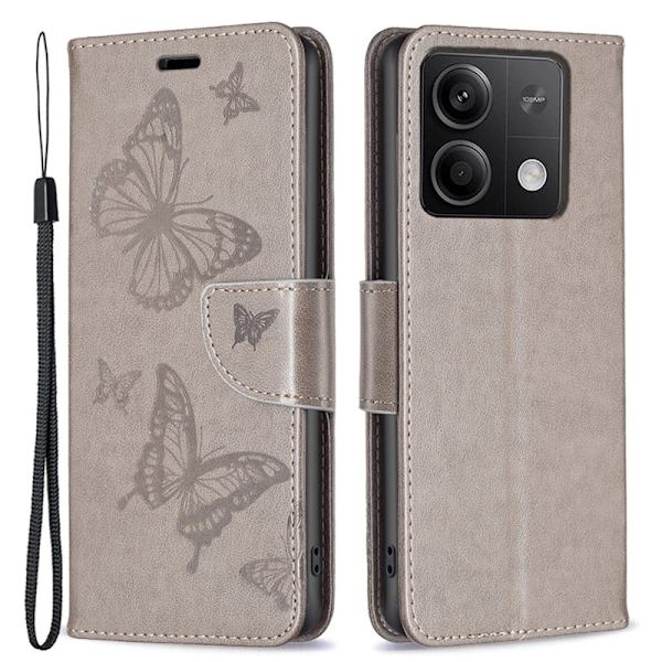 Butterfly läder Xiaomi Redmi Note 13 fodral - Grå Silvergrå