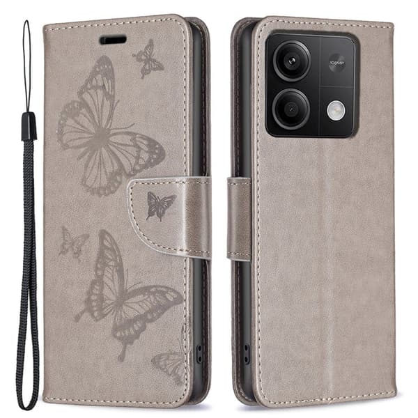 Butterfly Xiaomi Redmi Note 13 5G  nahkakotelo - Harmaa Silver grey