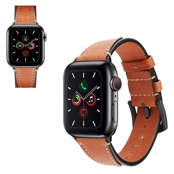 Apple Watch Series 5 / 4 44mm klockarmband i äkta läder - Ljusbrun Brun