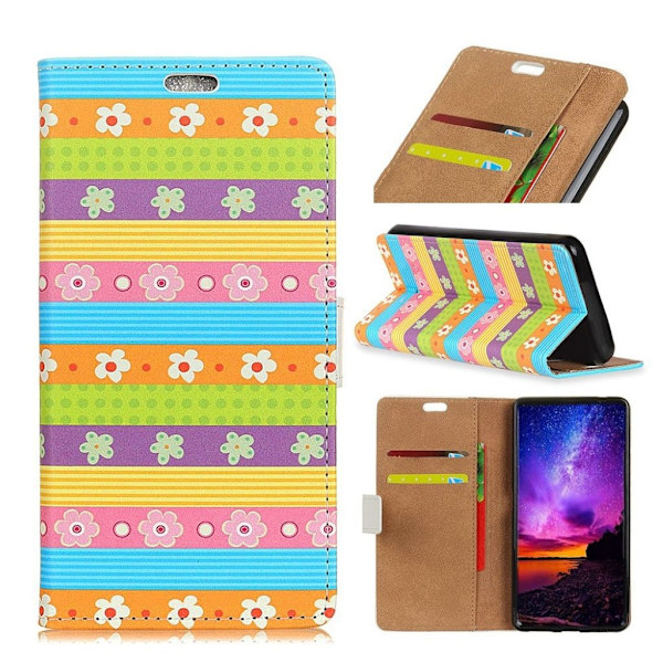 Huawei Mate 20 Lite mobiletui i kunstlæder med smukt mønster og kortlommer - Stiber med blomster Multicolor