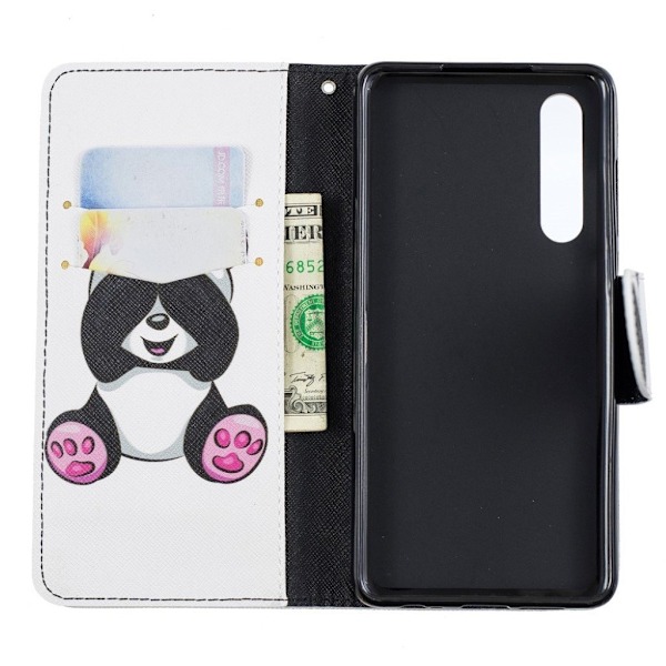 Huawei P30 mønstret læder flip etui - Nuttet Panda Multicolor