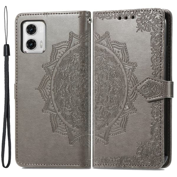 Mandala Motorola Moto G73 Flippetui - Grå Silver grey