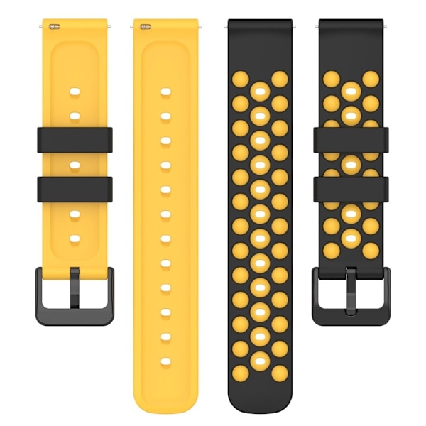 20mm Universal kaksivärinen ja reiät muotoilu silikoni katsella hihna - Musta / Keltainen Yellow