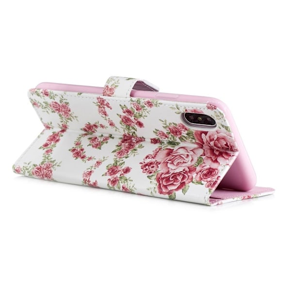 iPhone Xs Max flip cover i læder med præget mønster - Peony Multicolor