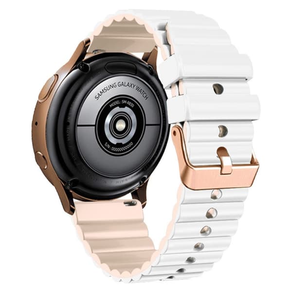 20 mm universal silikonrem med horisontale striper og spenne i rosa gull - Hvit + Khaki White