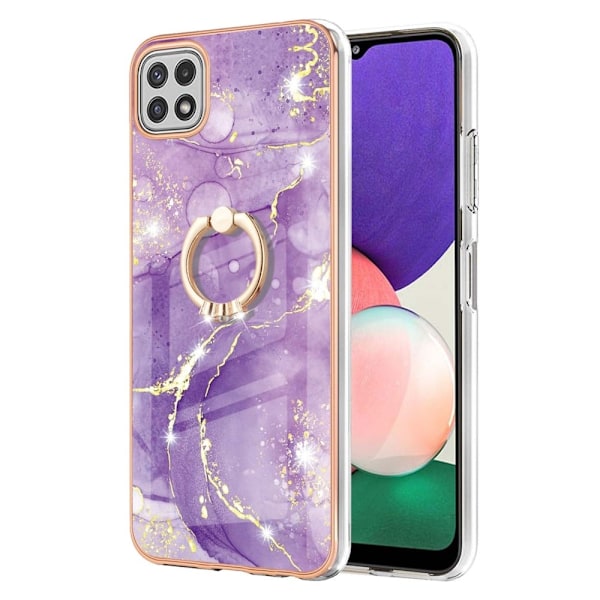 Marble Patterned Suojakuori With Ring Holder For Samsung Galaxy A22 5G - Vihreä And Keltainen Marble Haze