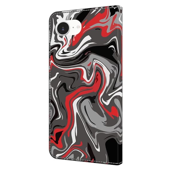iPhone 16e Plånboksfodral Mönster Tryck Stativ Läder Flip Phone Cover - Stenstruktur Röd