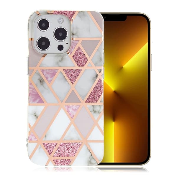 Marble iPhone 13 Pro Max Suojakotelo - Pinkki / Valkoinen Multicolor