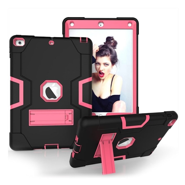 iPad (2017) bi-farve silikone hybrid etui - Rose / Sort Multicolor