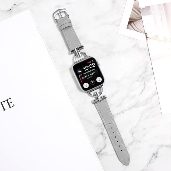 Apple Watch Series 8 (41 mm) D-formet rem i ekte skinn - Grå Silver grey