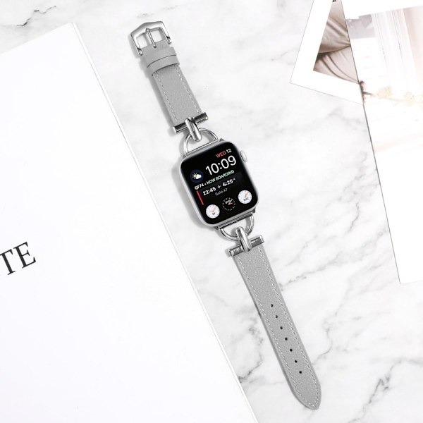 Apple Watch Series 8 (41mm) D-formet rem i ægte læder - Grå Silver grey