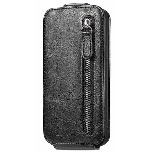 Vertical Flip Phone Etui med Zipper til Xiaomi Poco C40 - Sort Black