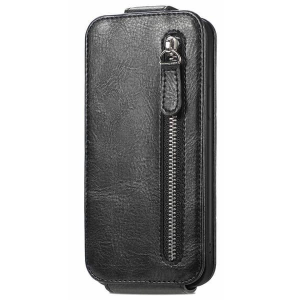 Vertical Flip Phone Etui med Zipper til Xiaomi Poco C40 - Svart Black