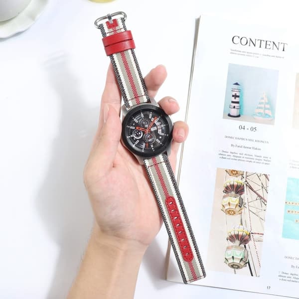 Samsung Galaxy Watch 5 / 5 Pro ternet læderurrem i nylonstil - Sort / Rød Stribe Red