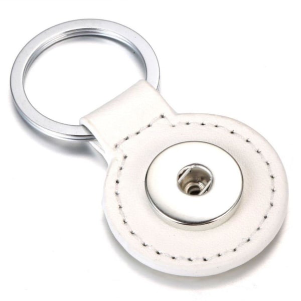 Mini round leather cover keychain - White Vit