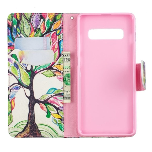 Samsung Galaxy S10 Plus mønstret læder flip etui - Farvet Træ Multicolor