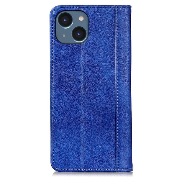 iPhone 14 ægte læderetui med magnetisk lukning - Blå Blue