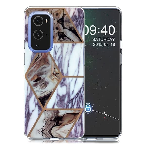 Marble OnePlus 9 Pro Etui - Blue og Brun Klinkekule Multicolor