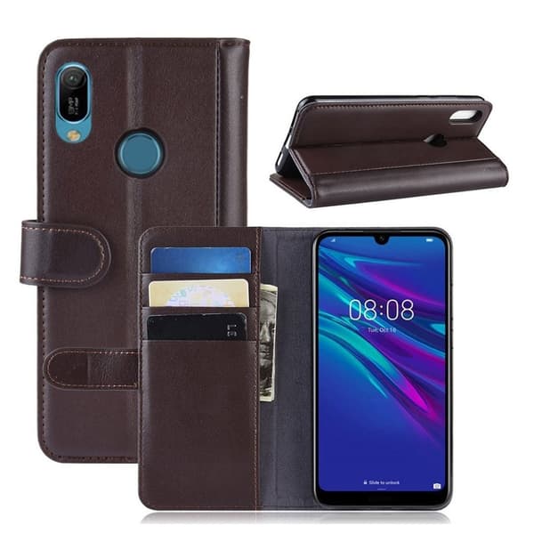 Huawei Y6 2019 ægte læderetui - Brun Brown