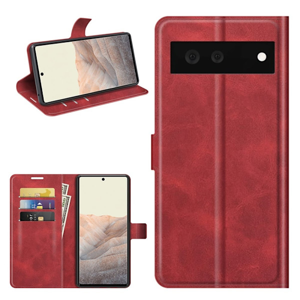 Google Pixel 6 læderetui med pung - Rød Red