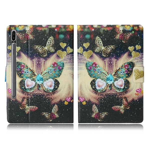 Samsung Galaxy Tab S7 cool mønster læder flip etui - sommerfugl Multicolor
