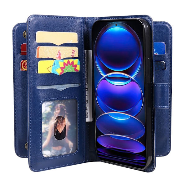 10-slot Lommebok Etui til Xiaomi Redmi Note 12 Pro Plus - Blå Blue