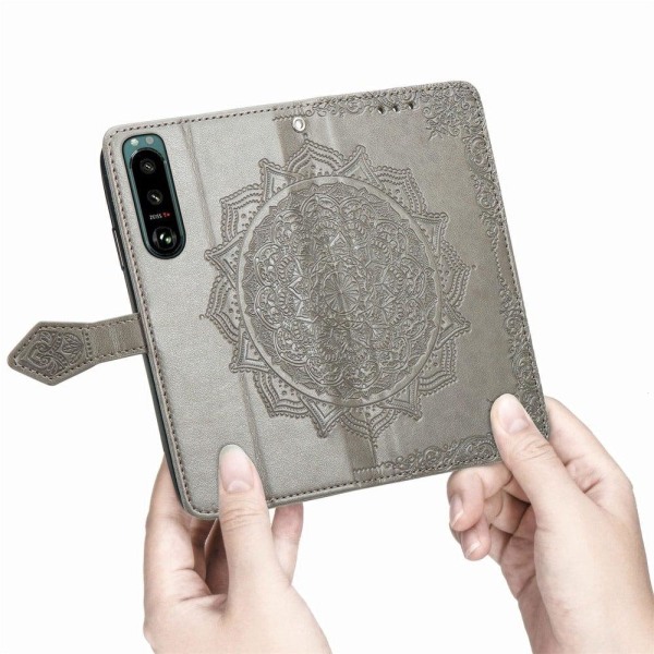 Mandala Sony Xperia 5 IV Flip Fodral - Grå Silvergrå