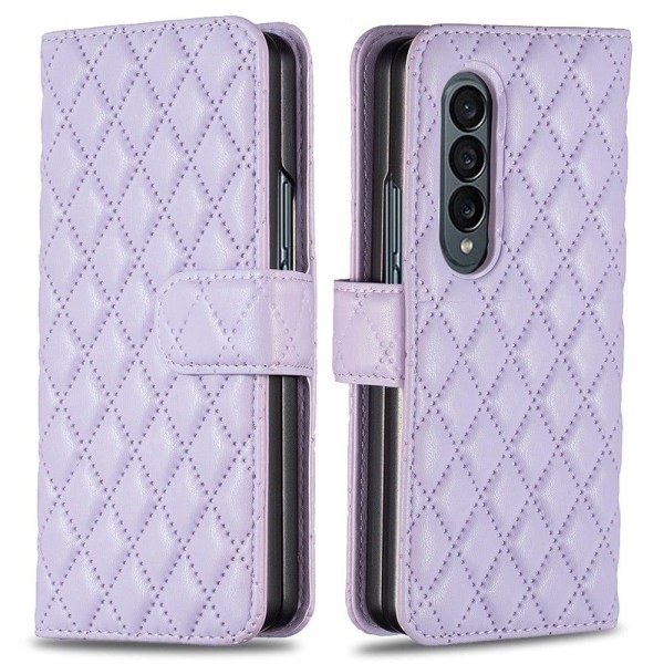 Rhombus Mønster Matte Flip Case til Samsung Galaxy Z Fold4 - Lil Purple