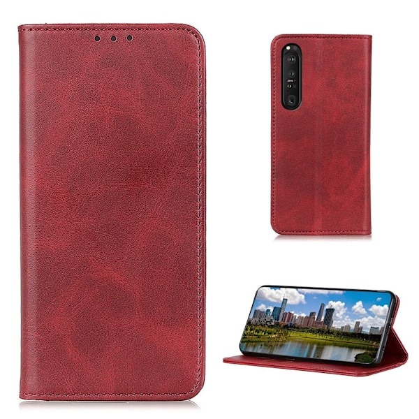 Wallet-style ægte Læder Flipcase til Sony Xperia 1 III - Rød Red