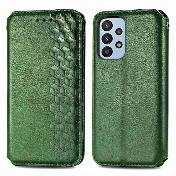 Läder Samsung Galaxy A23 fodral med romb-design - Grön Grön