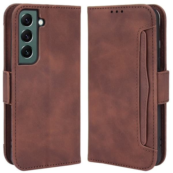 Stilfuldt Læder Etui med Pung til Samsung Galaxy S22 Plus - Brun Brown
