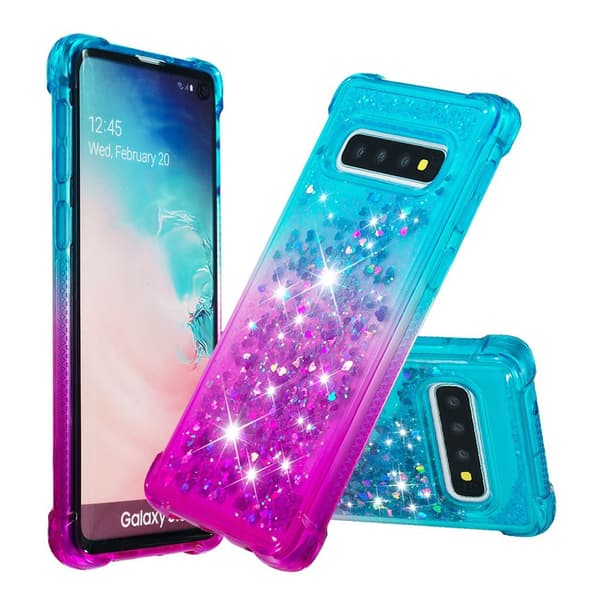 Samsung Galaxy S10 gradient glitter deksel - Baby Blå / Lilla Multicolor