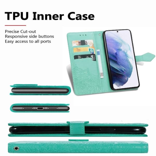 Mandala Samsung Galaxy S21 Plus Flip Etui - Grøn Green