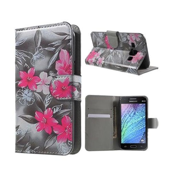 Moberg Samsung Galaxy J1 Læder Etui Med Stander Og  Kortholder - Livlige Blomster Multicolor