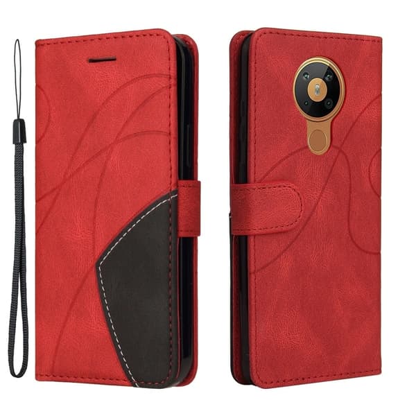Teksturert læretui med stropp for Nokia 5.3 - Rød Red