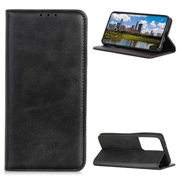 Wallet-style ægte Læder Flipcase til Samsung Galaxy S21 Ultra - Sort Black