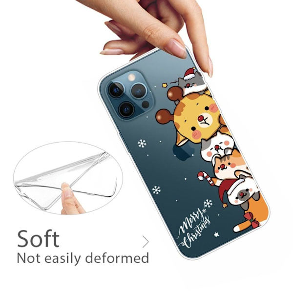 iPhone 14 Pro Funny Christmas Pattern Design Phone Case Soft Flexible Slim stødsikkert Anti-Fingerprint Cover - Søde Stablede Dyr Brown