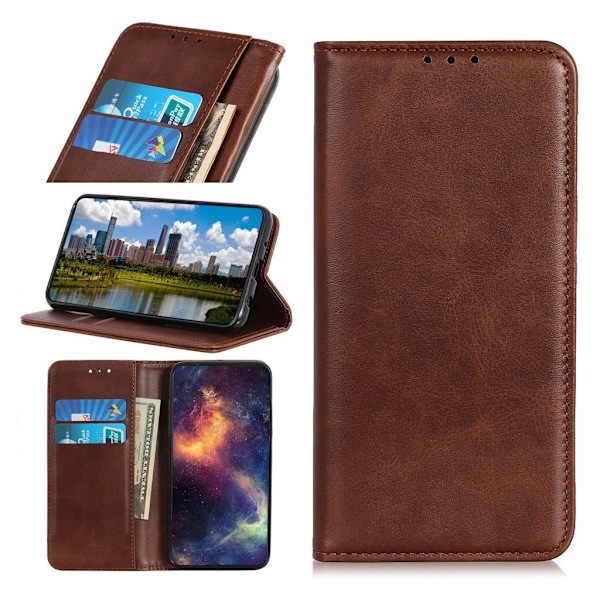 Lompakko-style Aitoa Nahkaa Läppäkotelo For OnePlus 8T - Kahvi Brown