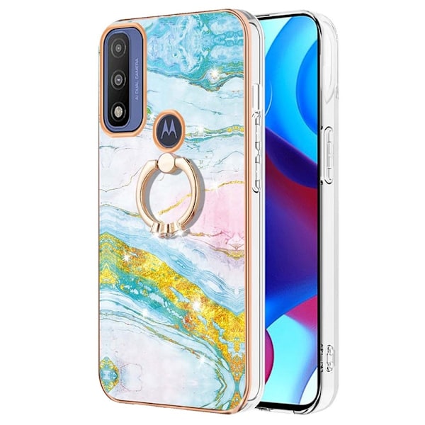 Marble Patterned Suojakuori With Ring Holder For Motorola Moto G Power (2022) / G Pure - Vihreä And Keltainen Marble Haze Multicolor